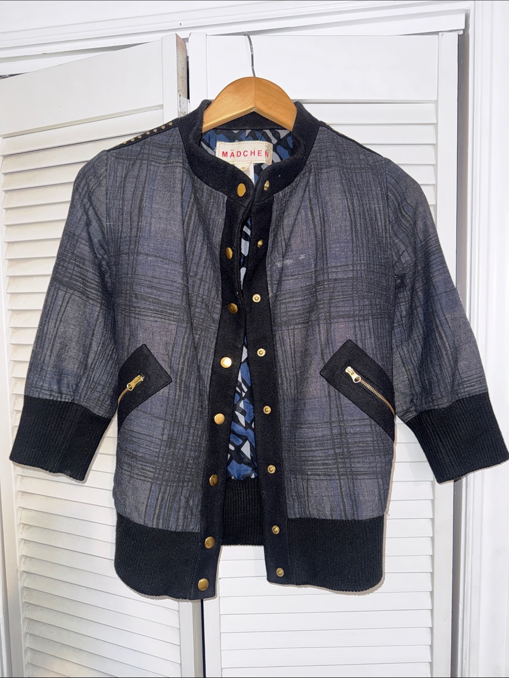 Anthropologie Mädchen Plaid Bomber Jacket with Gold Buttons - S